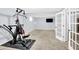 Finished basement with workout equipment and view of adjacent sauna room at 16138 Palmyra Green, Westfield, IN 46074