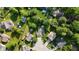 Overhead view of residential properties surrounded by mature trees and lush green spaces, offering a glimpse of a tranquil living environment at 1819 Quiet Haven Cir, Indianapolis, IN 46229