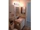 Bathroom featuring granite counters, updated light fixture and cabinet at 18851 Wimbley Way, Noblesville, IN 46060
