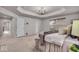 Bright primary bedroom featuring decorative tray ceilings and plush carpeting at 4416 Eaglecrest Pl, Zionsville, IN 46077