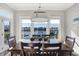 Dining room with large table and waterfront view visible through expansive windows at 13613 Lake Ridge Ln, McCordsville, IN 46055