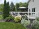 Well-kept yard with lush flower beds, a wooden deck and relaxing pergola at 1378 Runningbrook Dr, Avon, IN 46123