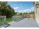 Exterior shot of a stained wooden deck with a view of the backyard and a fenced area at 13938 Charleswood Ct, Fishers, IN 46038