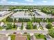 An aerial view of a neighborhood showcasing houses and large commercial buildings nearby in a well-maintained landscape at 17357 Austrian Pine Way, Westfield, IN 46074