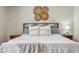 Close-up of a well-made bed featuring stylish throw pillows and blanket in the main bedroom at 17357 Austrian Pine Way, Westfield, IN 46074