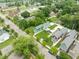 An aerial view showcases vibrant homes in a lush, green neighborhood setting at 2427 N Rural St, Indianapolis, IN 46218