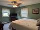 Inviting bedroom featuring a ceiling fan, soft green walls, and comfortable decor at 4928 Dancer Dr, Indianapolis, IN 46237