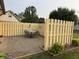 Backyard patio featuring a yellow wooden fence, a stone paver patio and a table and chairs set at 4928 Dancer Dr, Indianapolis, IN 46237