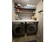 Functional laundry room with modern machines, shelving, and ample storage space at 5010 Melbourne Rd, Indianapolis, IN 46228