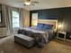 A primary bedroom showcasing the king bed, bench at foot of bed, and window with natural light at 5010 Melbourne Rd, Indianapolis, IN 46228
