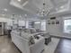 Open-concept living room showcasing the modern kitchen, spacious seating area, and hardwood floors at 5755 Victory Dr, Columbus, IN 47203