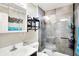 Modern bathroom features a sleek glass shower, and contemporary fixtures at 7455 W 700 N, Fairland, IN 46126