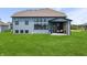 Wide backyard view of two-story home with a covered patio, set on a green lawn at 8635 Verbena Rd, Zionsville, IN 46077