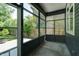 Enclosed porch with a view of the backyard, grass, trees and neighboring houses at 1021 N Alabama St, Indianapolis, IN 46202