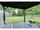 A backyard featuring a patio with patio furniture and a firepit and large grassy area at 12157 Longstraw Dr, Indianapolis, IN 46236