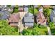 Aerial neighborhood view featuring a home with a front porch and meticulously maintained landscaping at 140 W Hampton Dr, Indianapolis, IN 46208