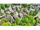 Aerial view showcases a tree-lined neighborhood with a variety of houses and well-maintained lawns at 140 W Hampton Dr, Indianapolis, IN 46208