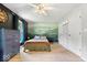 Spacious bedroom featuring a mural, carpet, fan, and modern furniture at 1408 126Th St, Carmel, IN 46033