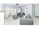 Inviting living room with bright natural light, gray sofas, and a modern ceiling fan at 1723 Fletcher Ave, Indianapolis, IN 46203