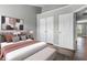 Bedroom features a bed, closet, and modern decor at 258 Coatsville Dr, Westfield, IN 46074