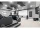Luxurious home theater features tiered seating, a large projector screen, and black acoustic panels for enhanced sound quality at 745 Ridge Gate Dr, Brownsburg, IN 46112