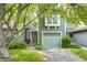 Charming townhome featuring a light blue garage door, shingled siding, and a walkway leading to the front door at 7507 Choate Ct, Indianapolis, IN 46254