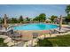 Large outdoor swimming pool with lounge chairs surrounded by a stone border at 8223 Thoroughbred Run, Indianapolis, IN 46256