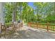 Wood deck featuring outdoor dining set and offering great views of the manicured backyard at 11461 N College Ave, Carmel, IN 46032