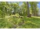 An overgrown backyard with lush grass, and a unique barrel sauna under the shade trees at 11461 N College Ave, Carmel, IN 46032