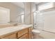 Bathroom with single vanity, shower and tub combo at 13091 Duval Dr, Fishers, IN 46037