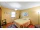 Bright bedroom with yellow walls, hardwood floors, and cozy full-size bed with decorative pillows at 1506 Bowman Dr, Greenfield, IN 46140