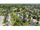 An aerial perspective of a residential community, showcasing meticulously maintained homes, mature trees, and proximity to a golf course at 17916 Racebrook Ct, Noblesville, IN 46062