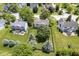 Aerial view showcasing a home surrounded by lush greenery, mature trees, and a well-maintained yard in a suburban setting at 17916 Racebrook Ct, Noblesville, IN 46062