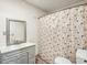Standard bathroom featuring butterfly themed shower curtain, sink and toilet at 2640 S Silcox Rd, Paragon, IN 46166