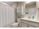 Bright bathroom with white vanity, shower with curtain, and modern fixtures at 2747 Stonebridge Dr, Lebanon, IN 46052