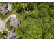 Aerial view of the house nestled in a wooded area with an in-ground pool at 815 Copperfield Ln, Danville, IN 46122