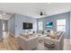 Bright living room with recessed lighting, ceiling fan, and comfortable seating arrangement at 8355 Fieldfare Way, Indianapolis, IN 46237