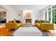 Elegant living room with yellow sofas, a fireplace, and a beautiful oriental rug at 9399 Irishmans Run Ln, Zionsville, IN 46077
