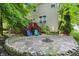 Backyard patio with stone fire pit and chairs, perfect for outdoor relaxation at 10402 Shakamak Way, Indianapolis, IN 46239