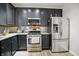 Stylish kitchen showcasing stainless steel appliances, dark cabinets, and tiled backsplash at 10402 Shakamak Way, Indianapolis, IN 46239