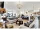 Open-concept living space featuring stylish furniture, a kitchen island with seating, and hardwood floors at 1135 Maclaren Ct, Franklin, IN 46131