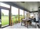 Relaxing screened-in porch with decorative rug, comfortable seating, and picturesque views of the golf course create an oasis at 1135 Maclaren Ct, Franklin, IN 46131