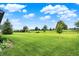 Beautifully landscaped yard with manicured lawn, mature trees, and colorful flowerbeds providing a serene outdoor setting at 1135 Maclaren Ct, Franklin, IN 46131