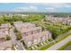 Beautiful aerial view of brick townhomes surrounding a serene pond and lush green landscape on a sunny day at 11872 Salerno Ct, Carmel, IN 46032