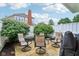 Cozy outdoor patio features furniture, privacy fence, and mature landscaping, perfect for relaxation at 15528 Bowie Dr, Westfield, IN 46074