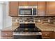 Close-up of kitchen featuring stainless steel microwave, range and granite countertops at 1903 Windy Hill Ln, Indianapolis, IN 46239