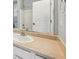 This bathroom has a single sink vanity and a door that accesses the bath and shower at 19146 Carol Cove Cir, Noblesville, IN 46062