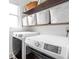Well-organized laundry room with modern washer, dryer and built-in shelving at 2158 S Garfield Dr, Indianapolis, IN 46203