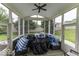 Cozy screened-in patio with wicker furniture and a ceiling fan at 2502 Colinbrook Pkwy, Greenwood, IN 46143