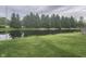 Expansive green backyard with lush grass, a tranquil pond, and picturesque trees at 3714 Turfway Ct, Indianapolis, IN 46228